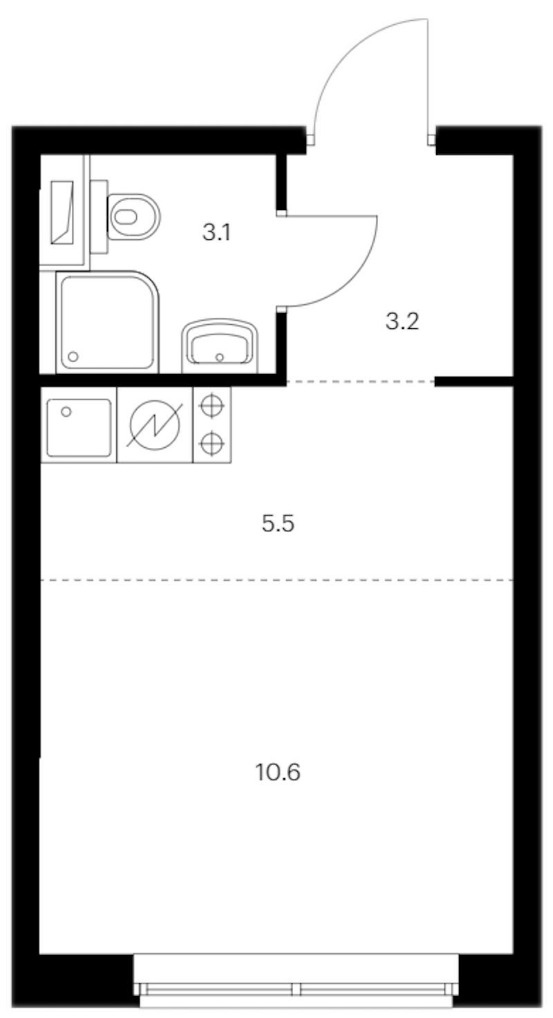 Квартира студия 22.4 м², 12/12 эт., ЖК «Шкиперский 19»